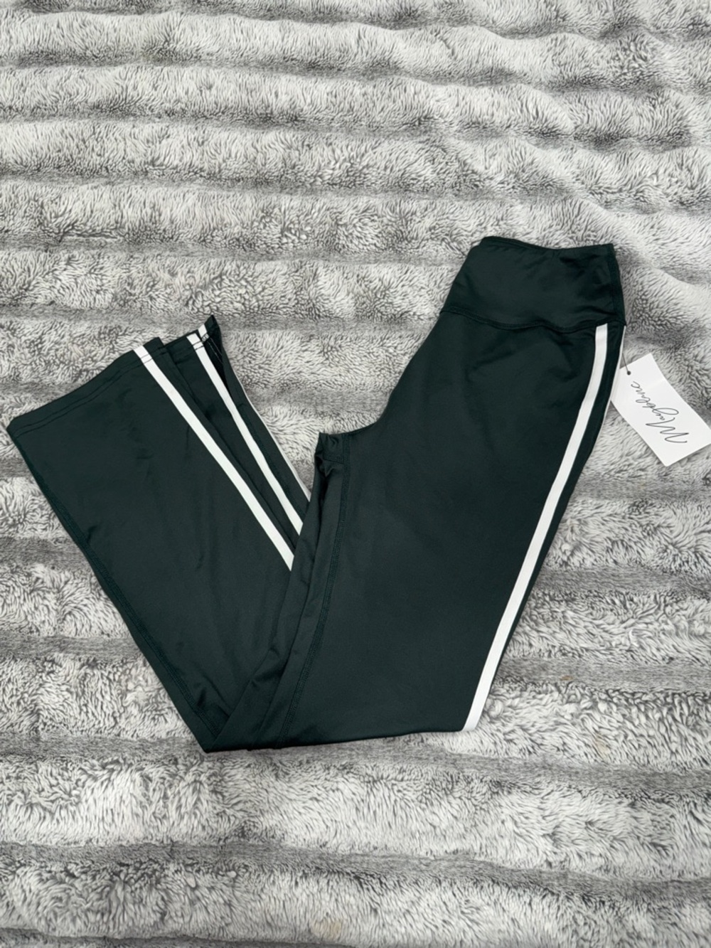 Green Boot-Cut Athletic Pants with White Side Stripes
